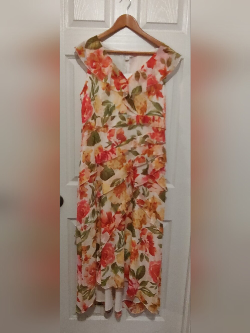 Cato Floral Maxi Dress in Cream, Coral & Green